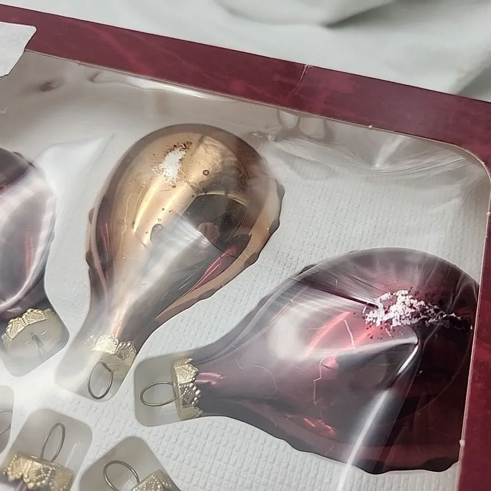 Ornament Teardrop Burgandy And Gold Shiny Colored Visions By Holly USA Made VTG